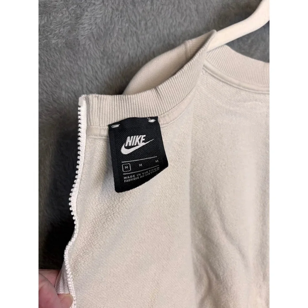 Nike Colorblock Swoosh Logo Zipper Front‎ Sweatshirt Cream Beige Size M